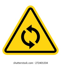 Rounded Triangle Shape Hazard Warning Sign With Arrow Symbol. Vector Illustration