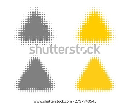 Rounded Triangle Warning Sign Halftone Dot Dotted Effect Cartoon Retro Comic Style Vector Illustration Set