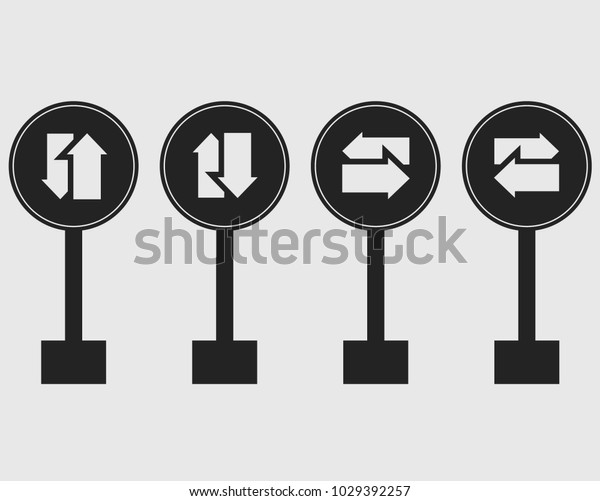 Rounded\
Two way street sign icon with gray\
Background.