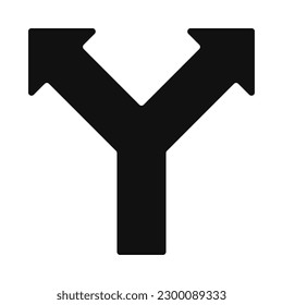 Rounded two-way fork arrow icon. A two-directional symbol made from black arrows. Isolated on a white background.