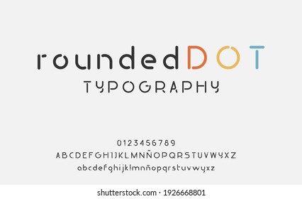 Rounded typography with dots. Alphabet fonts uppercase and lowercase. Letters and numbers. Minimalist, geometric, modern and urban style for designs and logo font.