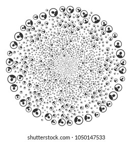 Rounded User Portrait centrifugal fireworks. Object cycle created from randomized rounded user portrait items. Vector illustration style is flat iconic symbols.