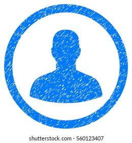 Rounded User rubber seal stamp watermark. Icon symbol inside circle with grunge design and dirty texture. Unclean vector blue emblem.