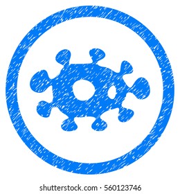 Rounded Virus rubber seal stamp watermark. Icon symbol inside circle with grunge design and dust texture. Unclean vector blue sticker.
