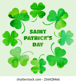 Rounded watercolor ornament of shamrock for St. Patrick Day