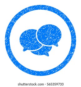 Rounded Webinar rubber seal stamp watermark. Icon symbol inside circle with grunge design and scratched texture. Unclean vector blue sign.