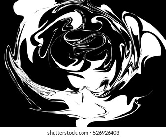 Rounded white inky stains on black background. Digital marble ornament.