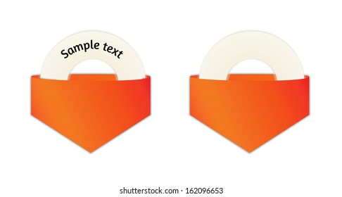 rounded white label hidden in orange pocket, on the white label can be added short business text
