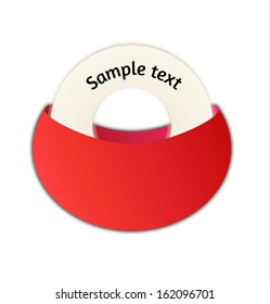 rounded white label hidden in red pocket, on the white label can be added short business text