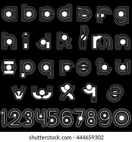 Rounded white letter on chalkboard in vector style.