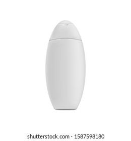 Rounded white shampoo bottle mockup with realistic matte texture isolated on white background - oval shape cosmetic container with blank copy space - vector illustration