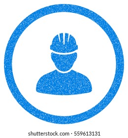 Rounded Worker Person rubber seal stamp watermark. Icon symbol inside circle with grunge design and unclean texture. Unclean vector blue sticker.