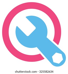 Rounded Wrench vector icon. Style is bicolor flat symbol, pink and blue colors, rounded angles, white background.