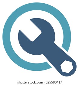 Rounded Wrench vector icon. Style is bicolor flat symbol, cyan and blue colors, rounded angles, white background.