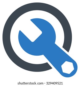 Rounded Wrench vector icon. Style is bicolor flat symbol, smooth blue colors, rounded angles, white background.