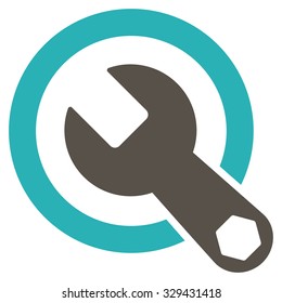 Rounded Wrench vector icon. Style is bicolor flat symbol, grey and cyan colors, rounded angles, white background.