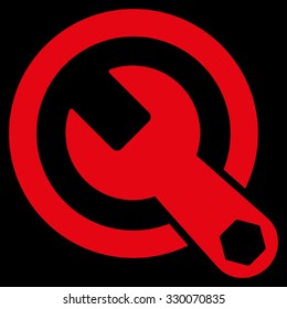 Rounded Wrench vector icon. Style is flat symbol, red color, rounded angles, black background.