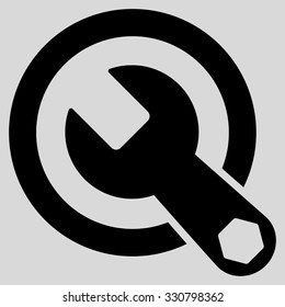 Rounded Wrench vector icon. Style is flat symbol, black color, rounded angles, light gray background.