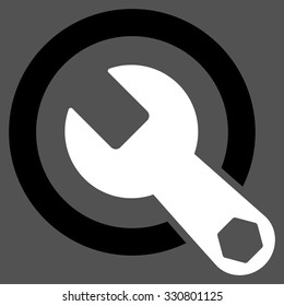 Rounded Wrench vector icon. Style is bicolor flat symbol, black and white colors, rounded angles, gray background.