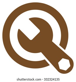 Rounded Wrench vector icon. Style is flat symbol, brown color, rounded angles, white background.