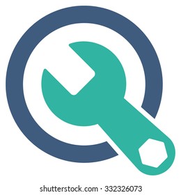 Rounded Wrench vector icon. Style is bicolor flat symbol, cobalt and cyan colors, rounded angles, white background.