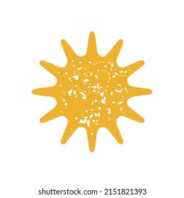 Rounded yellow sun with sharp thorns hand drawn grunge texture vector illustration. Circle solar sunny beams decorative design isolated. Minimalist simple logotype heat ray morning silhouette