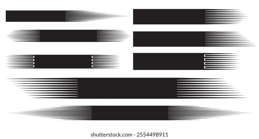 Rounded-corner speed lines in black. Simple comic-style motion effect collection. Text background with speed lines.