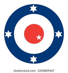 Roundel Australian Royal Air force flag vector illustration isolated. Australia aviation proud military symbol. National coat of arms soldier troops. Patriotic air plane emblem. Commonwealth, UK