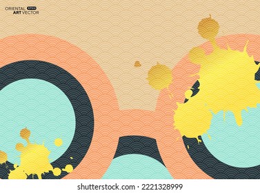 roundel with striped with waterdrop in gradient yellow pastel oriental theme background advertisement brochure template banner website cover product package design presentation.