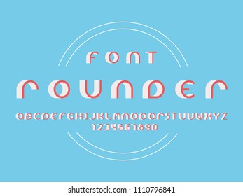 Rounder volume font. Vector alphabet letters and numbers. Typeface design. 
