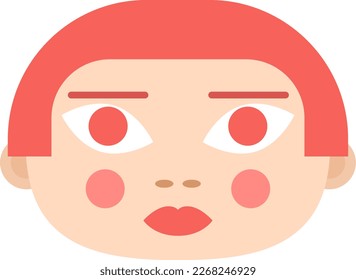 Round-faced doll girl with red pot haircut semi flat color vector avatar. Editable icon. Character head on white. Simple cartoon style spot illustration for web graphic design and animation