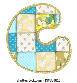 Roundish Font from quilted from multi-colored a blanket rag - letter C