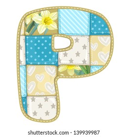 Roundish Font from quilted from multi-colored a blanket rag - letter P