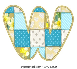 Roundish Font from quilted from multi-colored a blanket rag - letter W