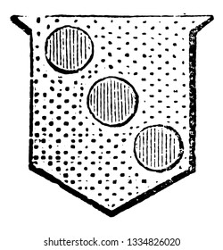 Roundlets in Bend have three torteaux in this design, vintage line drawing or engraving illustration.