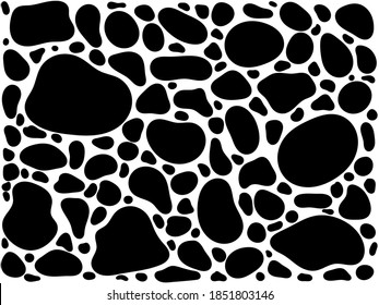 Roundness and sorting of gravel. Black rounded rock vector.