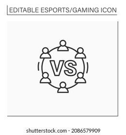Round-robin tournament line icon. All-play-all competition. Participating plays each other team participating an equal number of times. Cybersport concept. Isolated vector illustration.Editable stroke