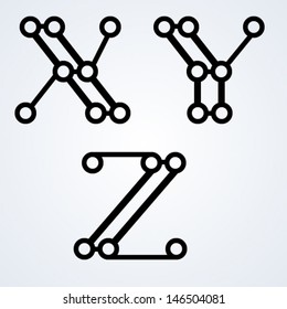 Rounds and lines letters X Y Z. Typographic elements. Typographic design.