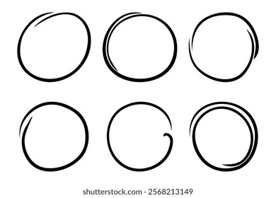 Rounds scribble line circles. Vector illustrations.