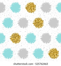 Rounds seamless background. Grey, blue and gold round. Abstract seamless pattern for card, invitation, poster, banner, placard, diary, album, book, textile fabric, garment etc. Gold glitter texture. 