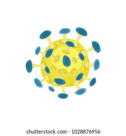Round-shaped pathogenic bacteria or virus under microscope. Dangerous microorganism. Microbiology concept. Flat vector design for educational book or infographic poster