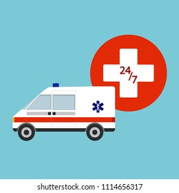 round-the-clock ambulance on a green background