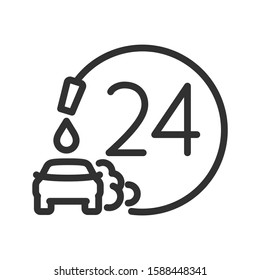 round-the-clock car wash, wash station, linear icon. Editable stroke