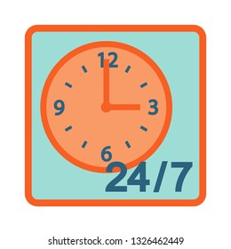Round-the-clock service flat icon in square frame