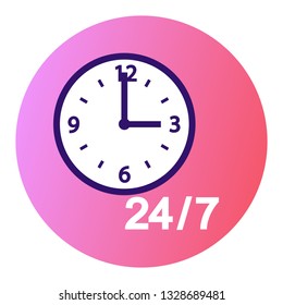 Round-the-clock service icon in a round frame on a pink gradient background