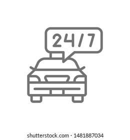 Round-the-clock taxi service, car deadline, schedule ride line icon.