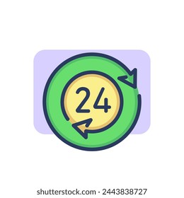 Round-the-clock thin line icon. Twenty-four, open, arrow outline sign. Time and measurement concept. Vector illustration symbol element for web design and apps