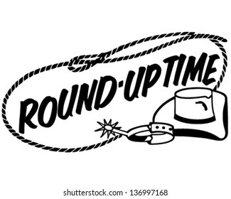 Round-Up Time Banner - Retro Clip Art Illustration