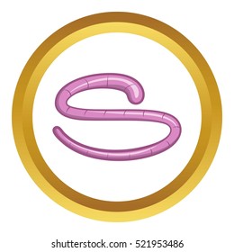 Roundworm vector icon in golden circle, cartoon style isolated on white background