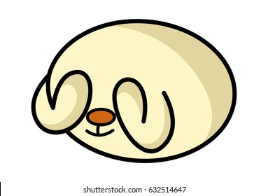 Roundy the Monster closing eyes with hands. Vector Illustration. Isolated on white background.